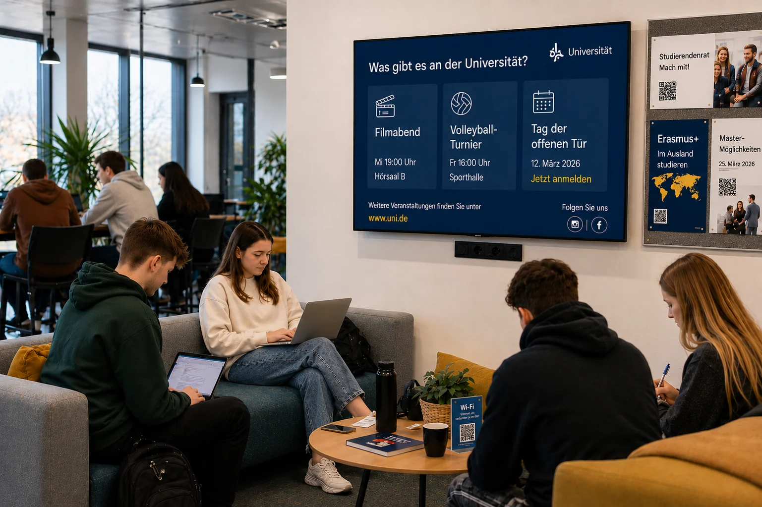 Raum zur Präsentation von Schulaktivitäten und Studentengewinnung